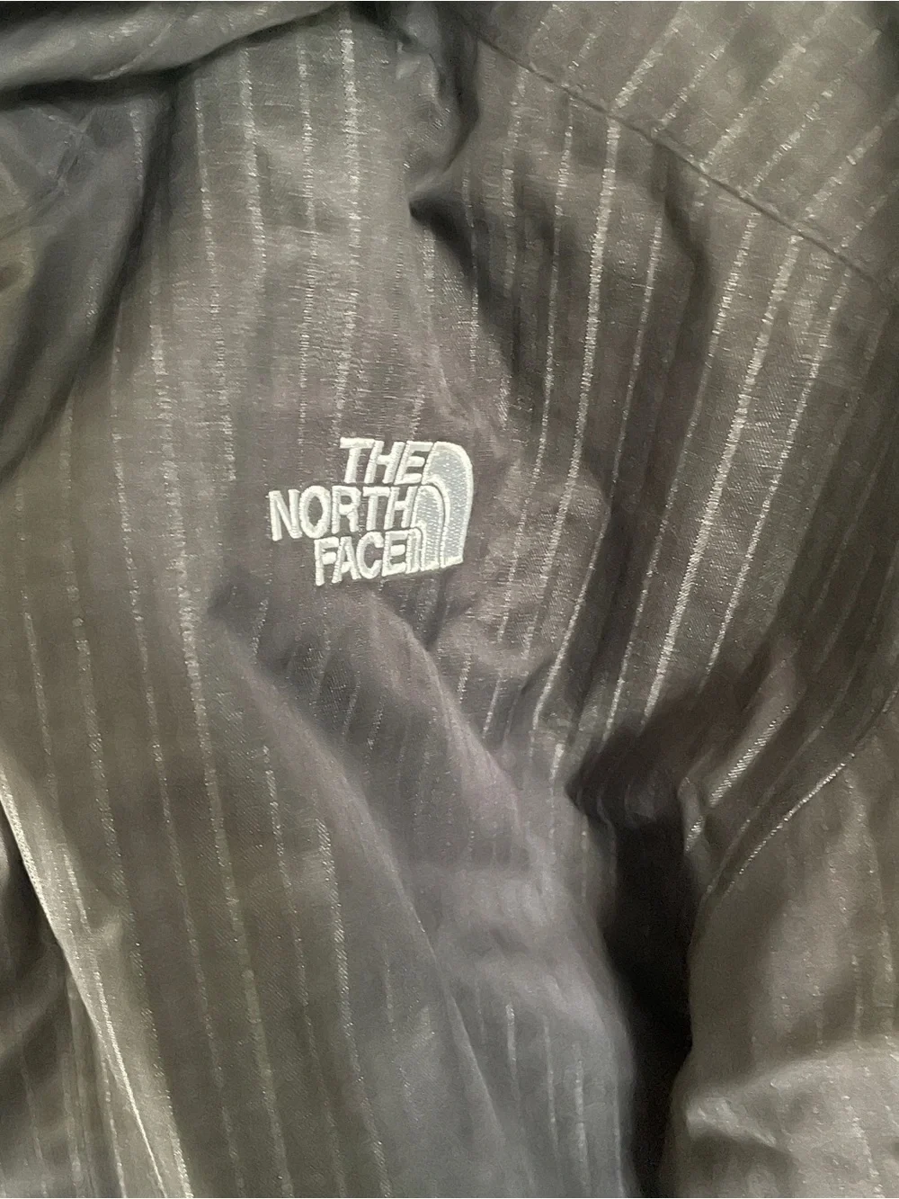The North Face Black and Grey Pinstripe Insulated Hooded Jacket Men’s Size L